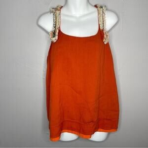 JUDITH MARCH Orange Braided Yarn Boho Top Size Large Festival Coachella Summer